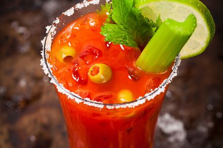 Bloody mary cocktail featuring olive, olives, and spices, a Food & Drink Photo by Ali Safarov
