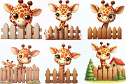 Giraffe Peeking Fence Clipart, an Illustration by CraftArtStudio (Thumbnail 2 of 6)