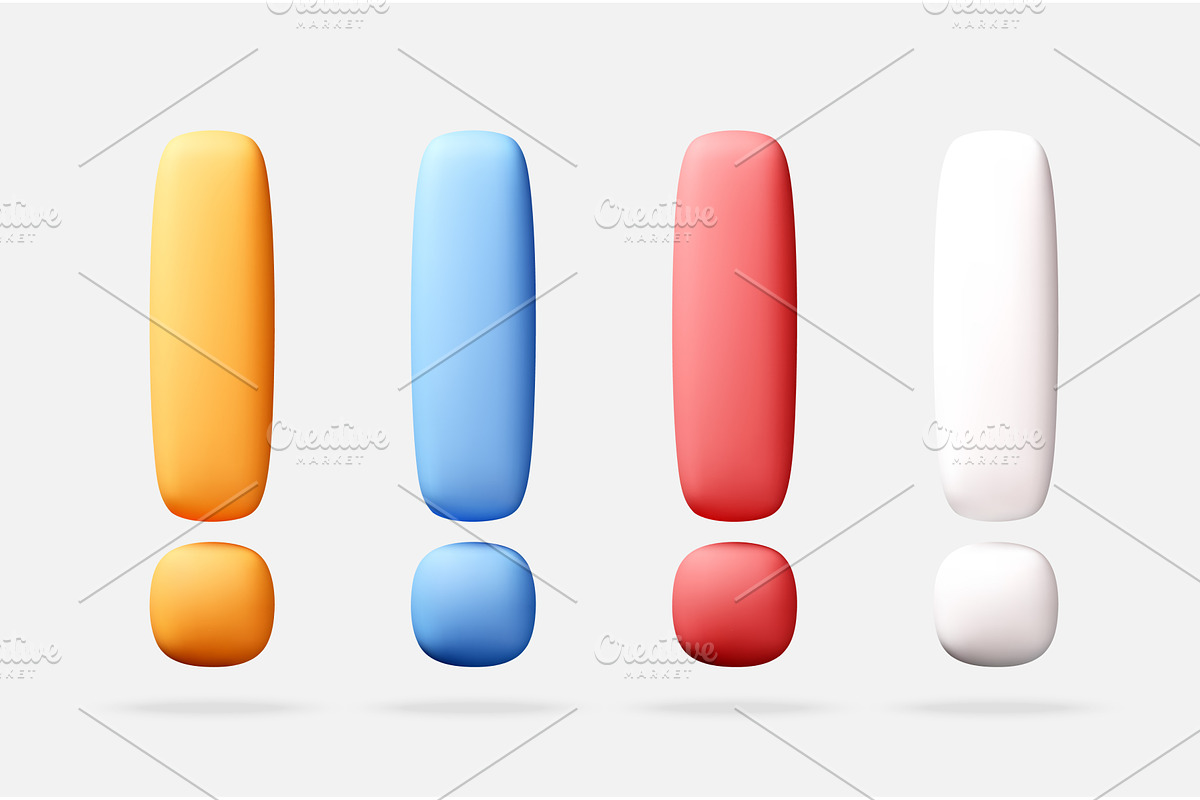 Set of 3d exclamation mark icons in, an Object Illustration by Abscent