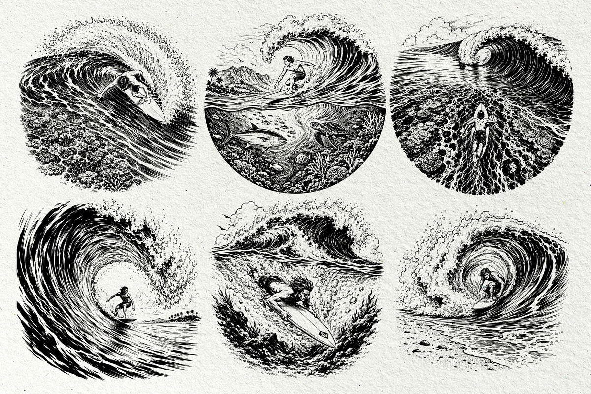 Surfing Scenes Ocean Graphics, a Sport Illustration by DENIDigitalArtSudio (Photo 3 of 7)