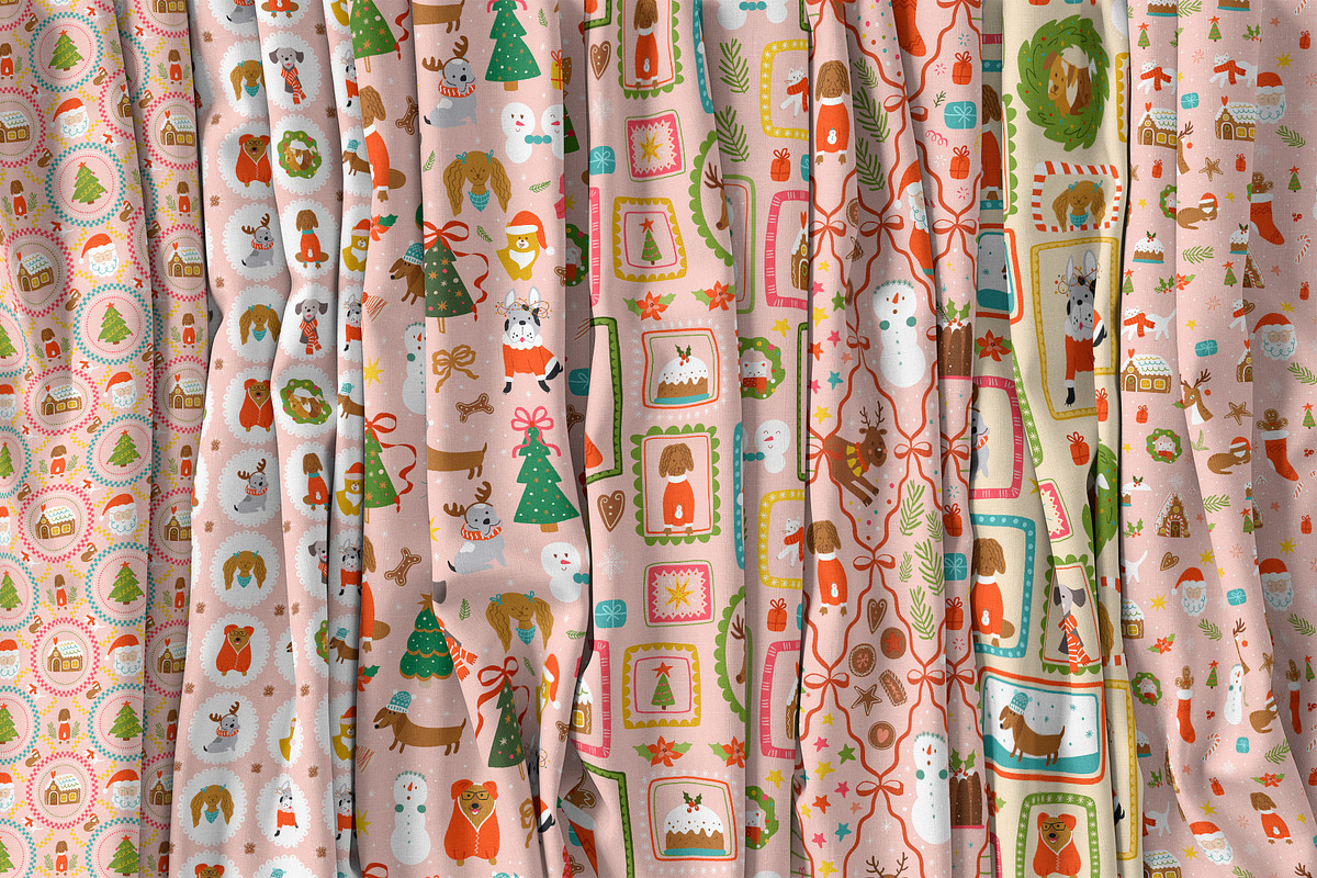 Pink Christmas dogs & bows, a Pattern Graphic by Tani Kuzminka (Photo 13 of 15)