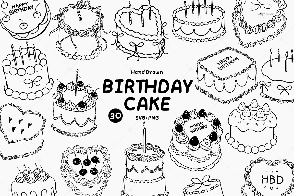 Hand-Drawn Birthday Cake Clipart, a Food Illustration by Victoruler (Photo 1 of 7)