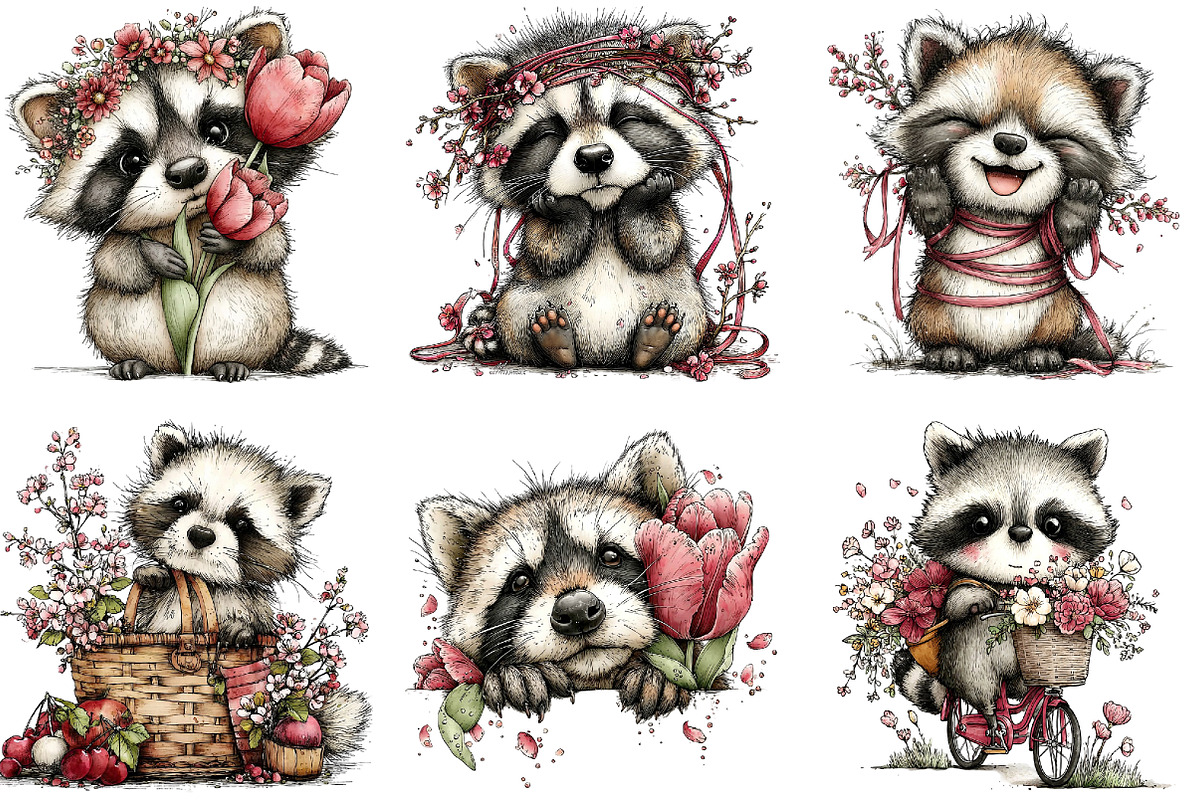 Whimsical Spring Raccoon Clipart, an Illustration by Dream Creation (Photo 4 of 6)