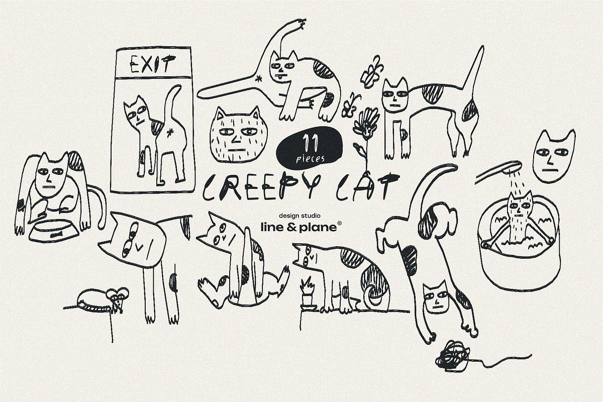 Creepy Cat - Hand Drawn Illustration, an Animal Illustration by line & plane (Photo 3 of 10)