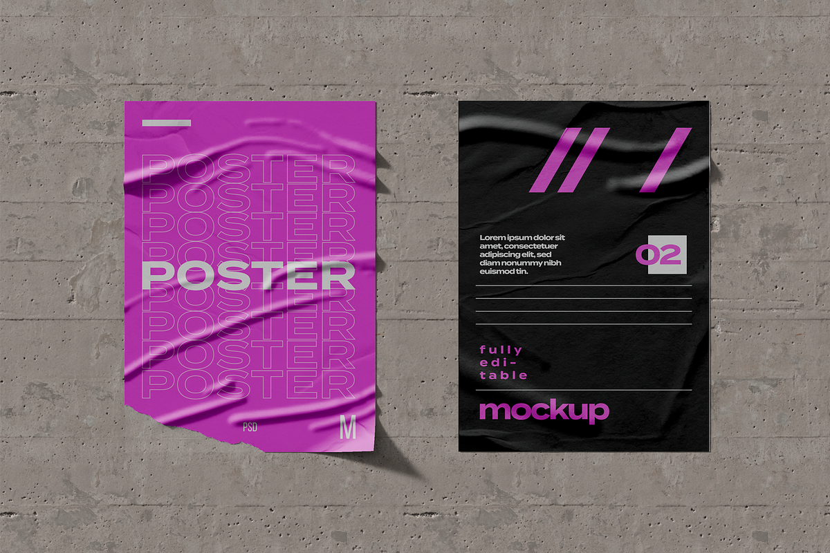 Two Glued Posters Mockup, an Advertising Mockup by Xtrahive