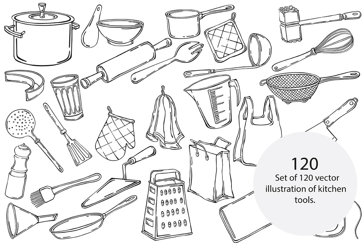 Vector kitchen utensils, an Illustration by risovanya (Photo 1 of 3)