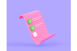 3D Checklist With Check Marks. Pink