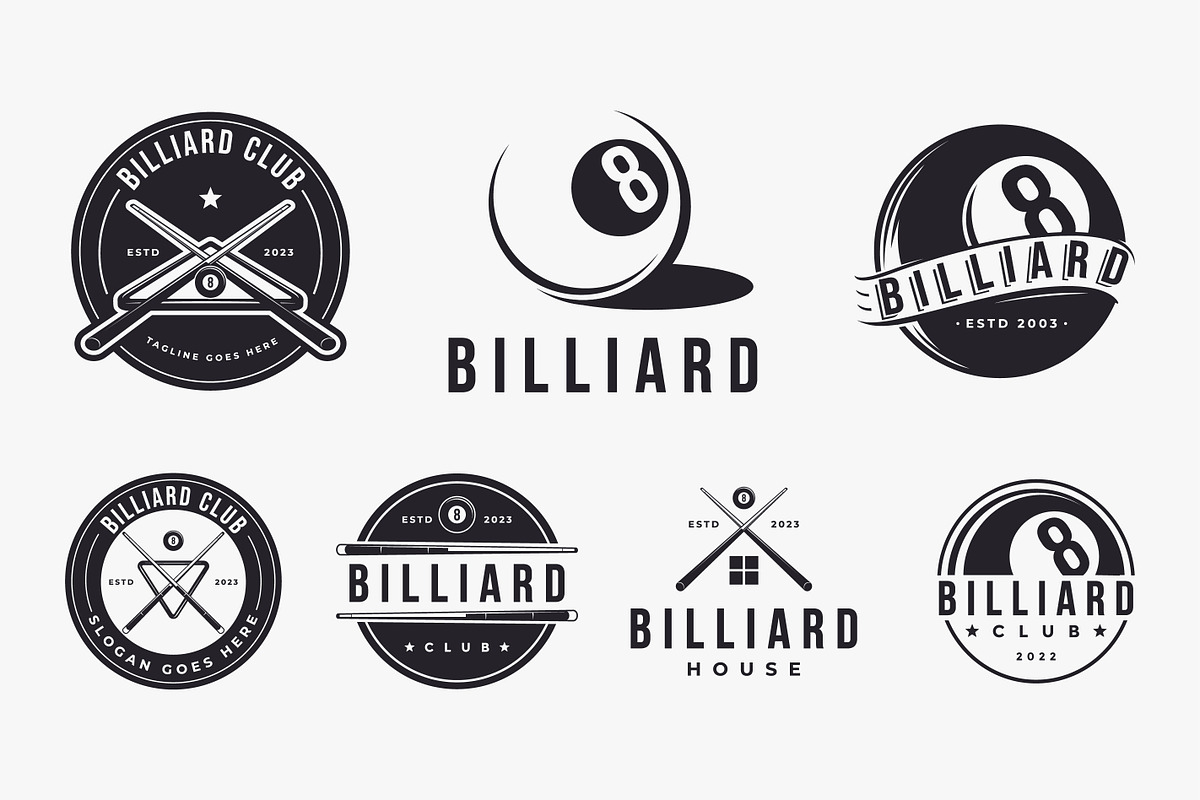 Set Simple badge billiard logo, a Branding & Logo Template by DOMHOUZE