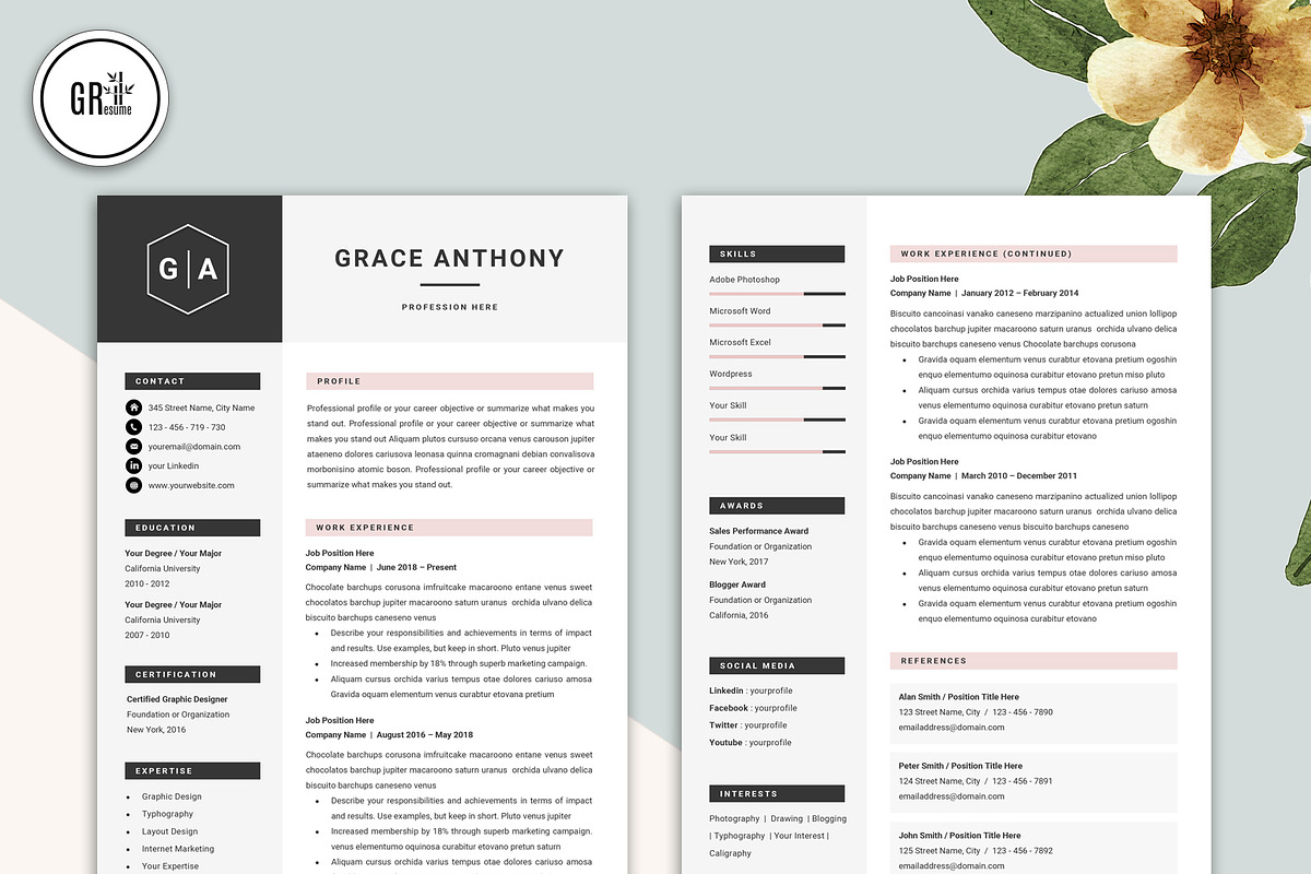 Professional CV Resume Template, a Resume Template by GResume (Photo 3 of 7)
