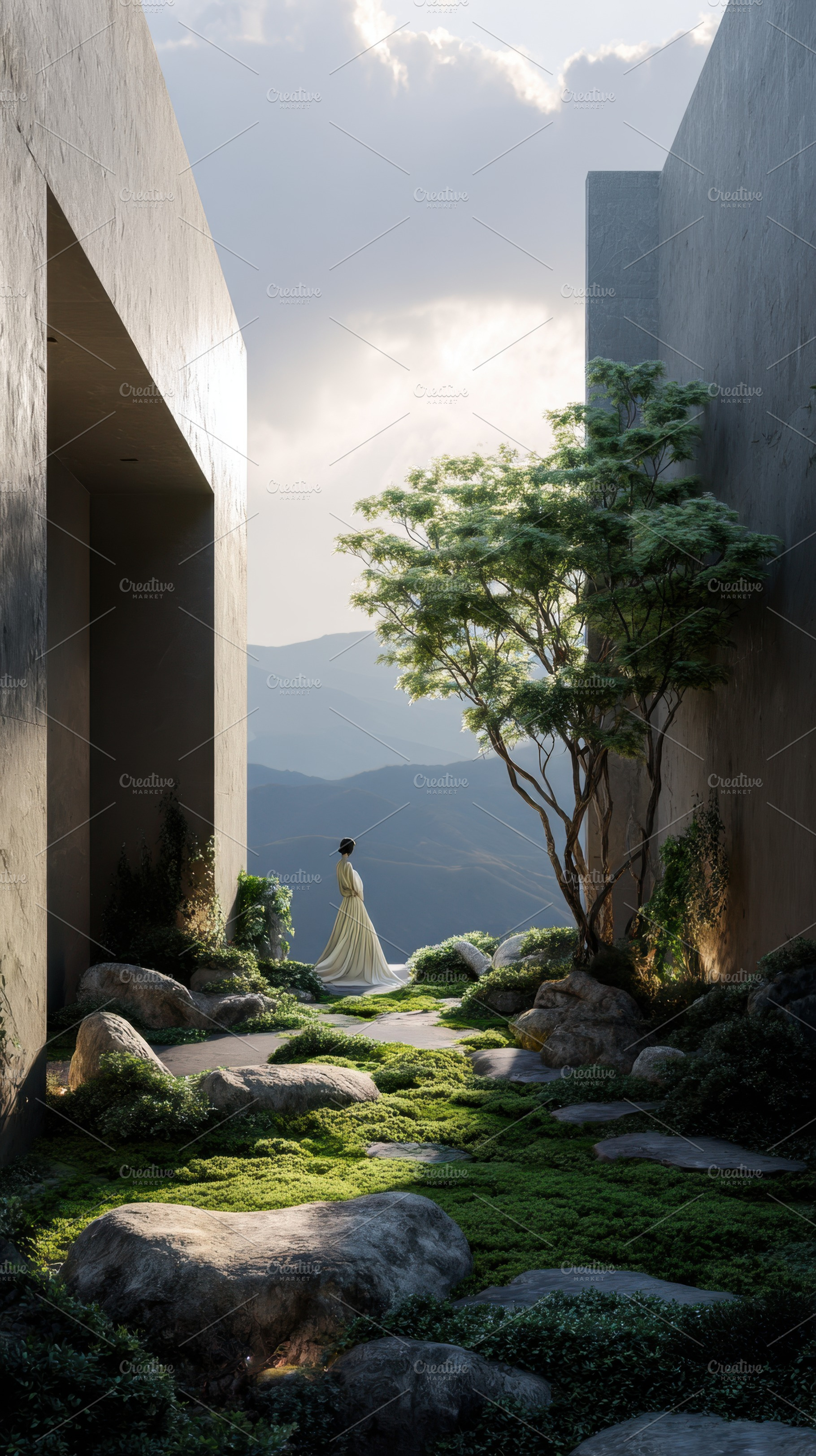 Lady in calm mountain garden, a Photo by Beautiful things