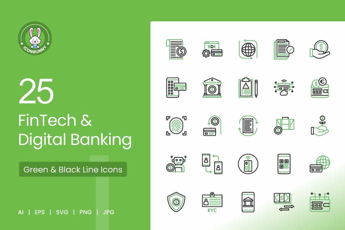 25 FinTech & Digital Banking Icons, an Icon by IconBunny