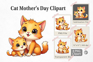 Cat Mother's Day Clipart, a Graphic by Artnoy