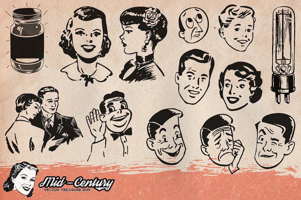 100 Retro Illustrations - Vol.1, an Illustration by Brigantine Designs