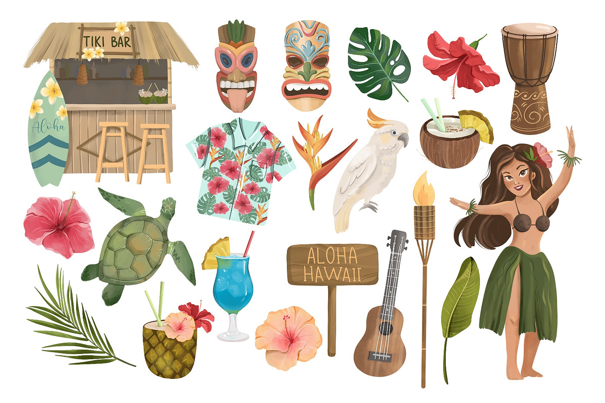 Aloha Hawaii Clipart, Luau party, an Object Illustration by ArtGiftsStudio (Photo 2 of 4)
