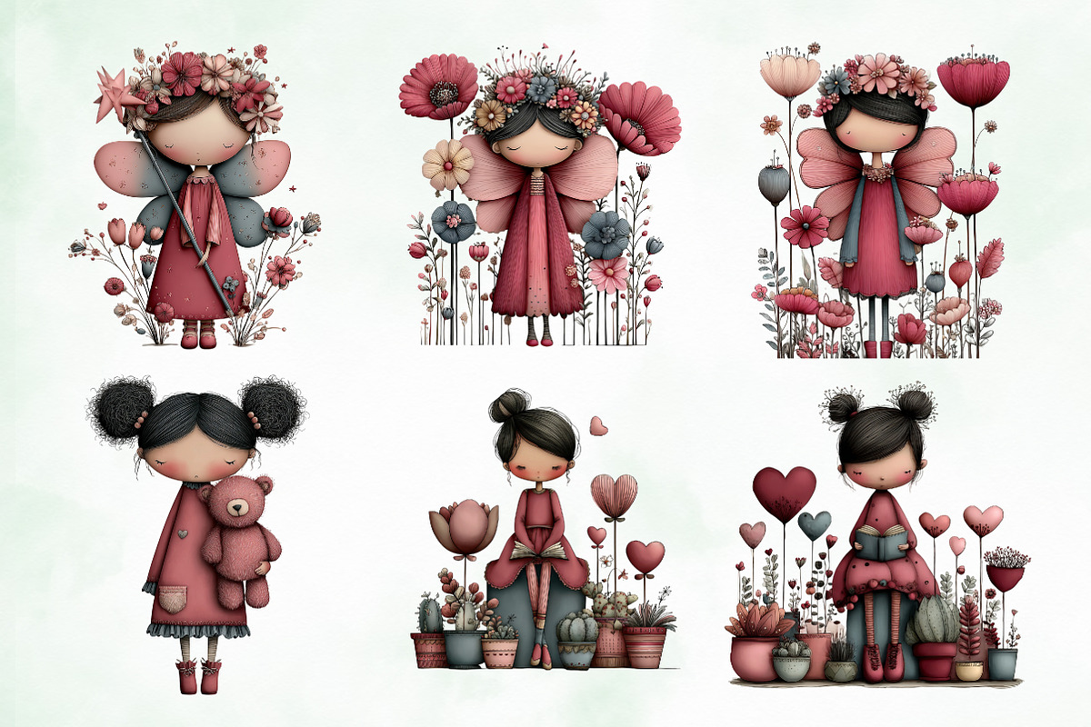 Whimsical Flowers and Girls Clipart, an Illustration by Creative Art (Photo 4 of 11)