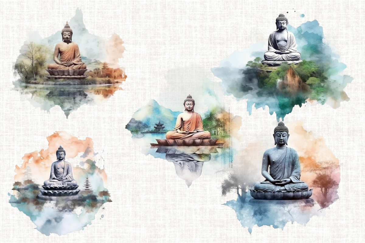 Watercolor Buddha Clipart, an Illustration by Mash Mash Stickers (Photo 4 of 9)