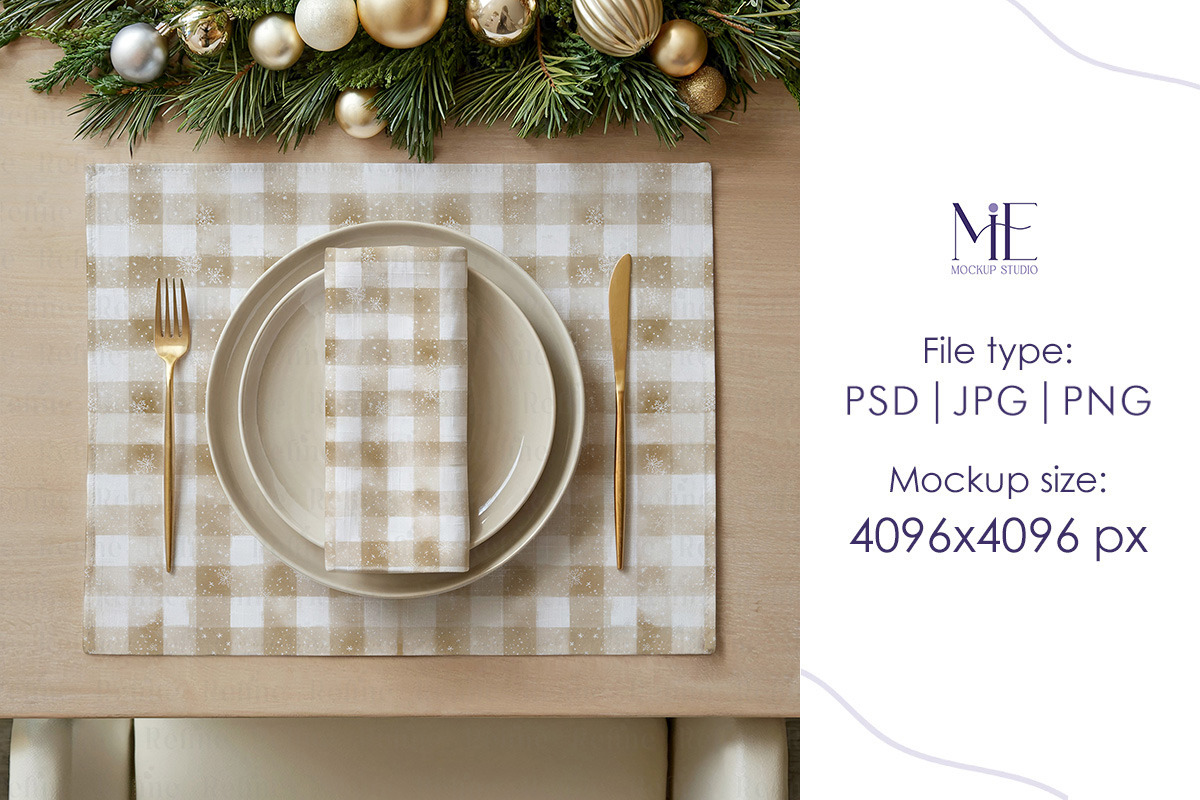 Christmas Placemat & Napkin Mockup, a Merchandise Mockup by Mie Mockup Studio (Photo 4 of 6)