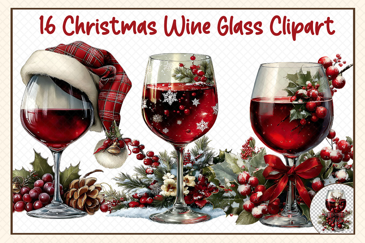 Christmas Wine Glass Clipart, an Illustration by cherrydesign (Photo 1 of 3)