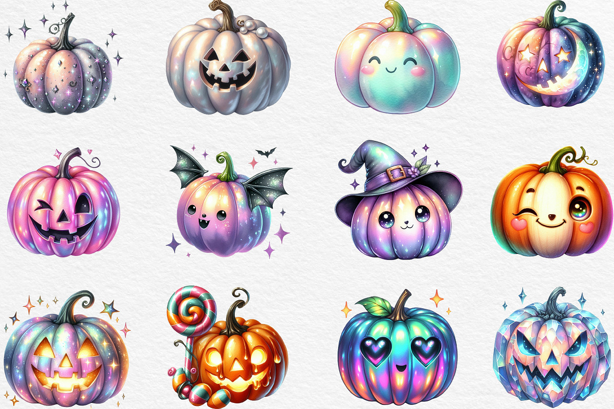 Halloween Pumpkin Iridescent Bundle, an Illustration by Black Bird Studio (Photo 6 of 6)