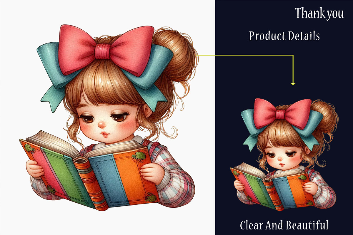 Cute Little Girl Reading Clipart, a Graphic by designcity5 (Photo 5 of 5)