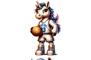 Unicorn Basketball Player PNG Set