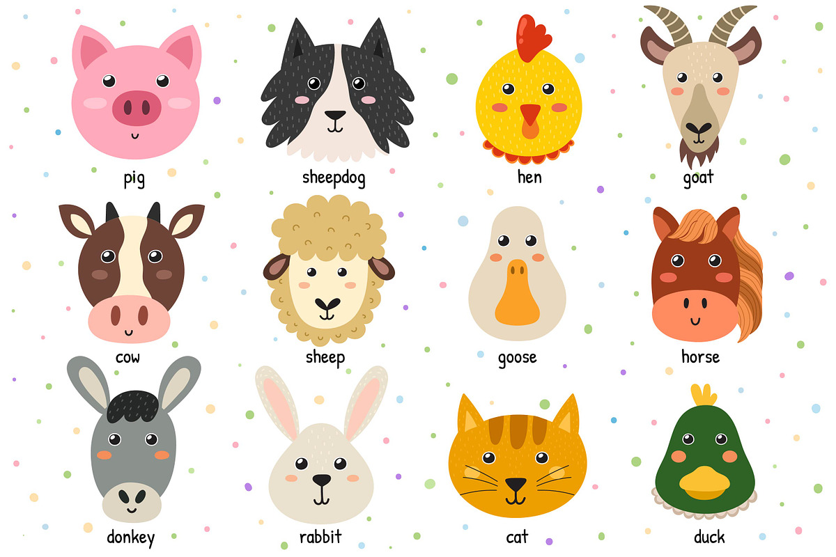 Farm Animals Faces Collection, an Animal Illustration by Gulnara Sabirova (Photo 2 of 8)
