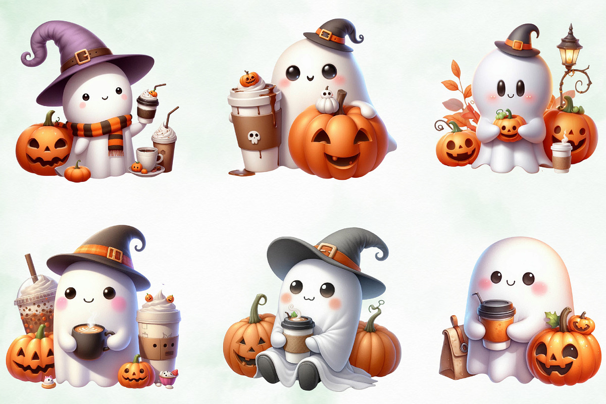 Cute Ghost Coffee Pumpkin Halloween, an Illustration by Creative Art (Photo 2 of 5)