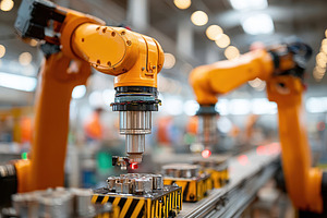 Industrial robotic arms in action on assembly line, an Industrial Photo by AlyaAnd