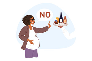 Pregnant woman says no and makes, a Food Illustration by Vectorbuum