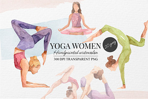Watercolor Yoga Women Clipart, an Illustration by Marine art