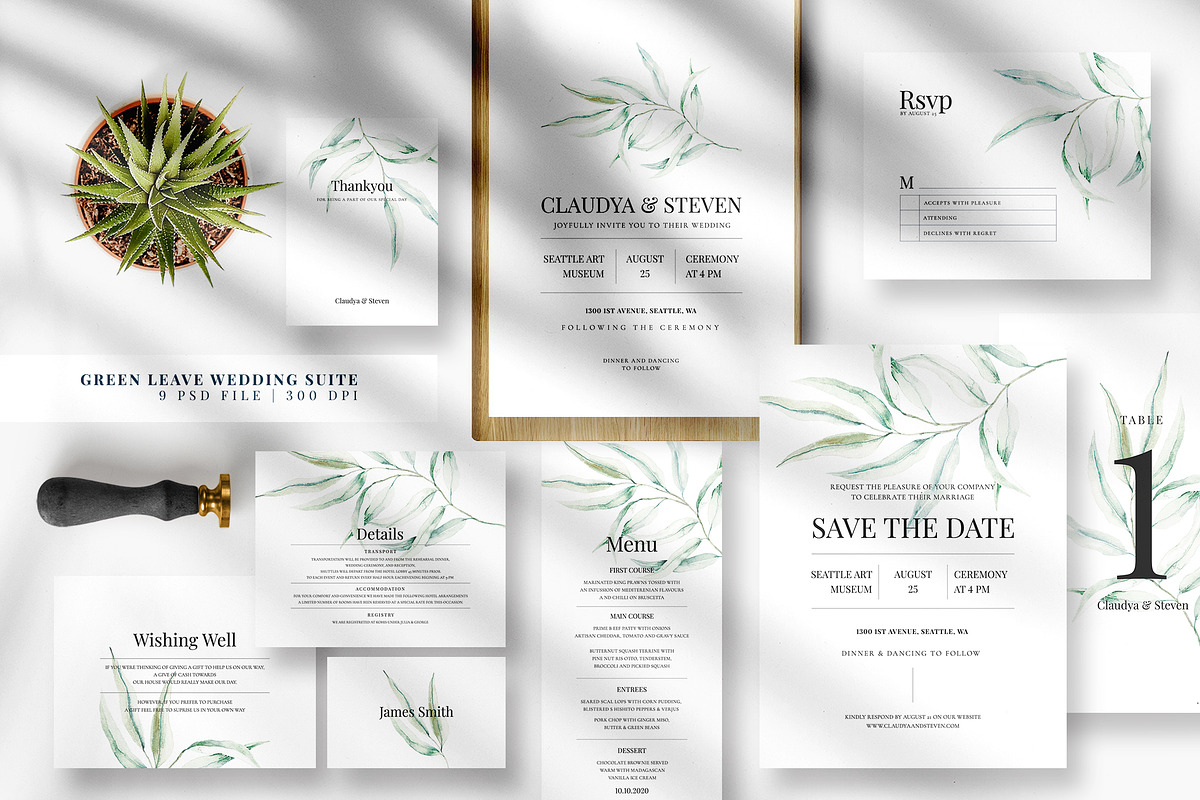 Green Leave Wedding Suite, an Invitation Template by Azka Creative (Photo 1 of 5)