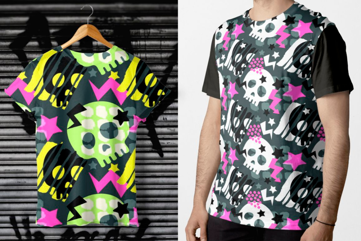 Skull funky seamless patterns, a Pattern Graphic by Seamless and more stuff (Photo 2 of 6)