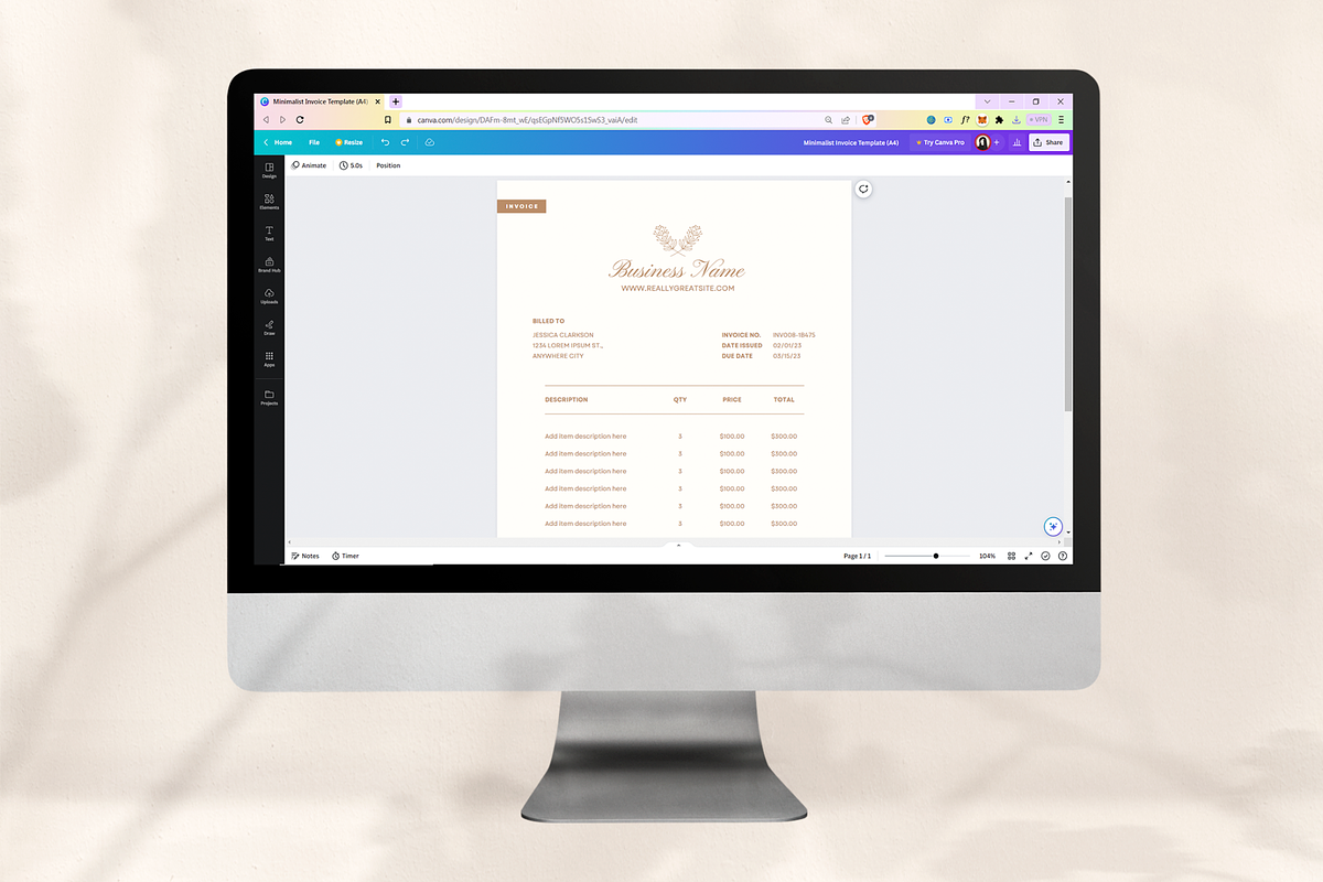 Minimalist Invoice Template, a Stationery Template by Creatif Foundry (Photo 3 of 5)