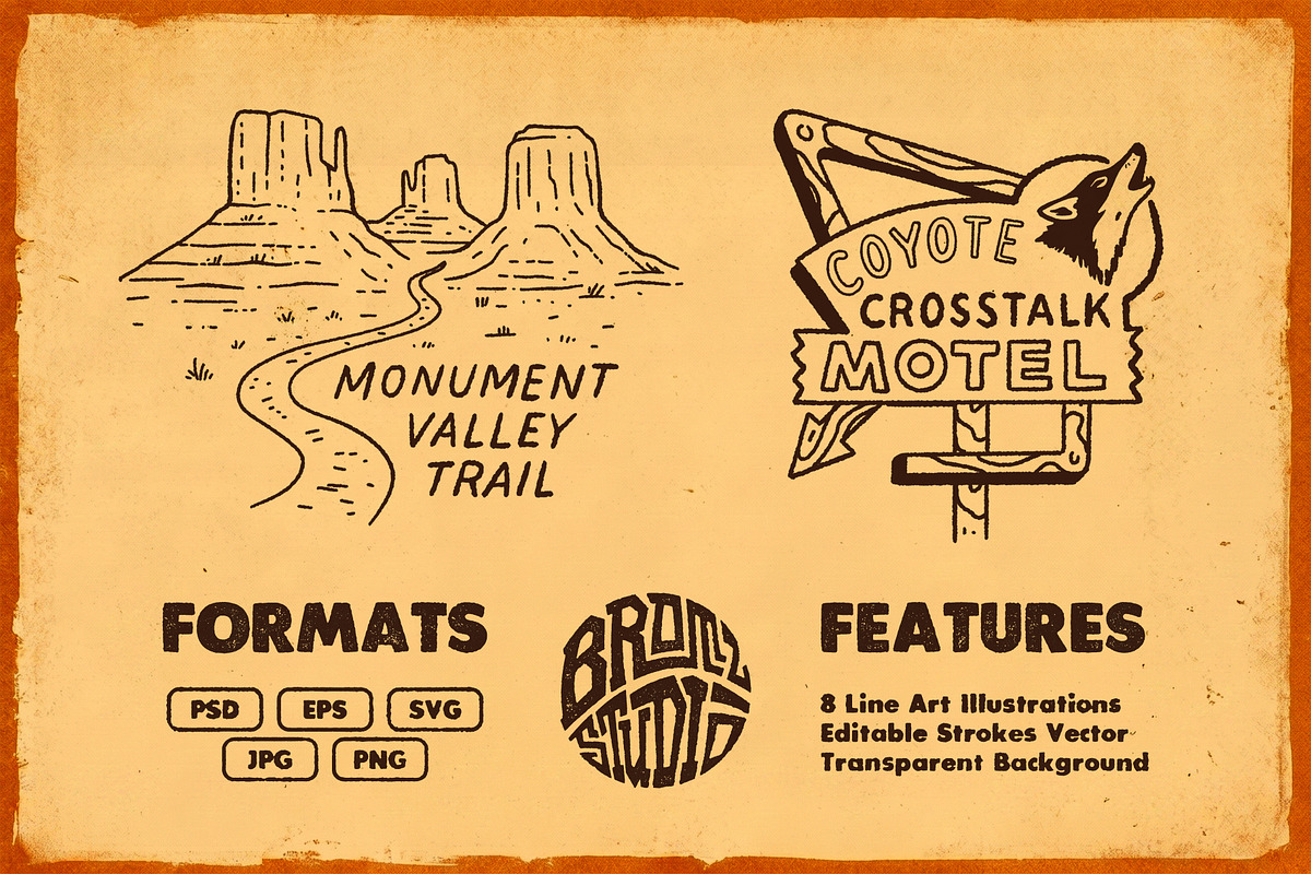 Desert Wanderer: Retro Line Art Set, a Decorative Illustration by Bromz Studio (Photo 3 of 3)