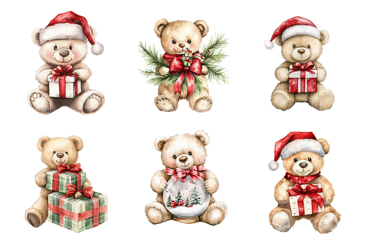 Watercolor Christmas Teddy Bear Png, a Work Illustration by SinaCreation (Photo 2 of 6)