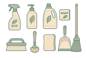 Cleaning supplies arranged neatly on, an Object Illustration by ZinetroN