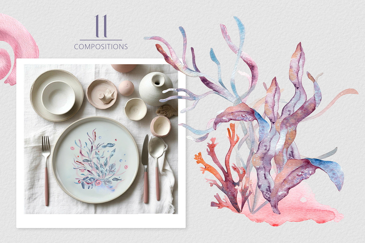 Ocean plants watercolor animals set, an Illustration by Kate Lanbina (Photo 5 of 19)