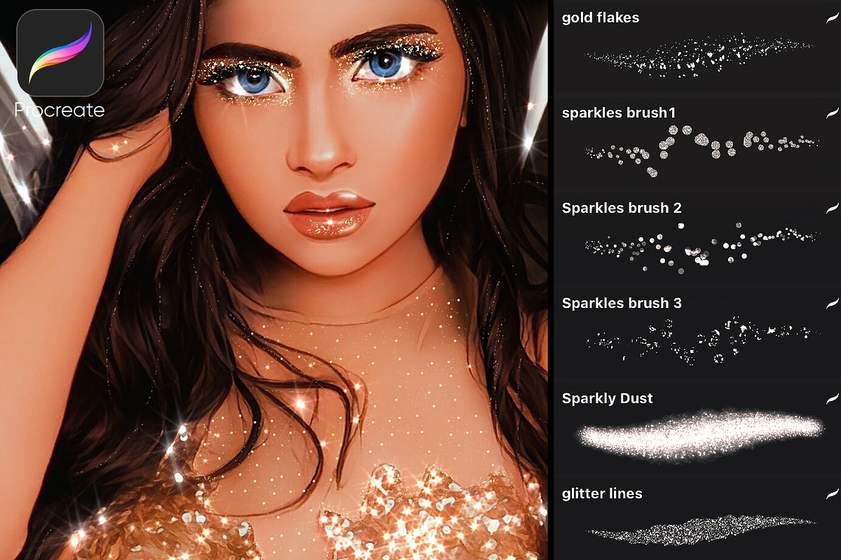 Procreate Glitter and Gold brushes, a Brush Add-On by Photohacklovers (Photo 3 of 5)
