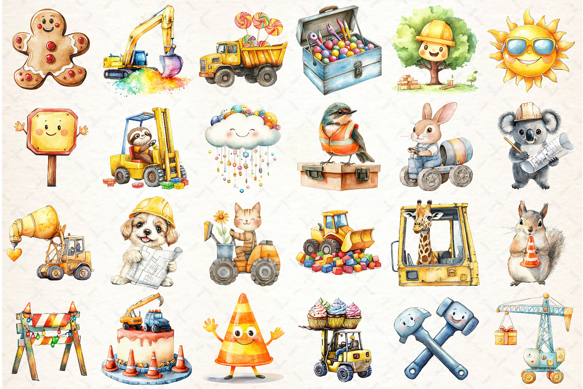 Cute Construction Watercolor Clipart, an Illustration by Libby Wishes (Photo 3 of 7)