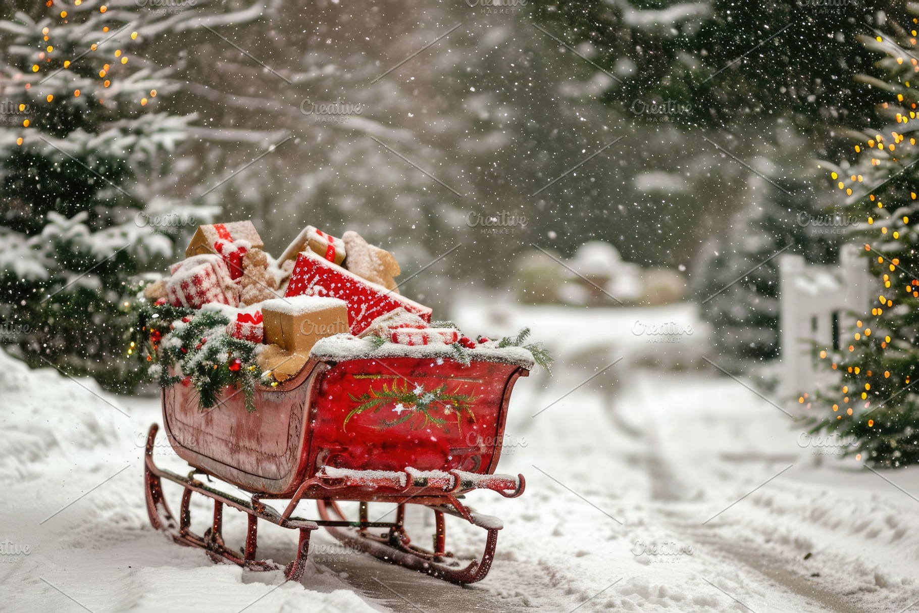 A red sleigh, brimming with beautifu, a Photo by Iftikhar Alam