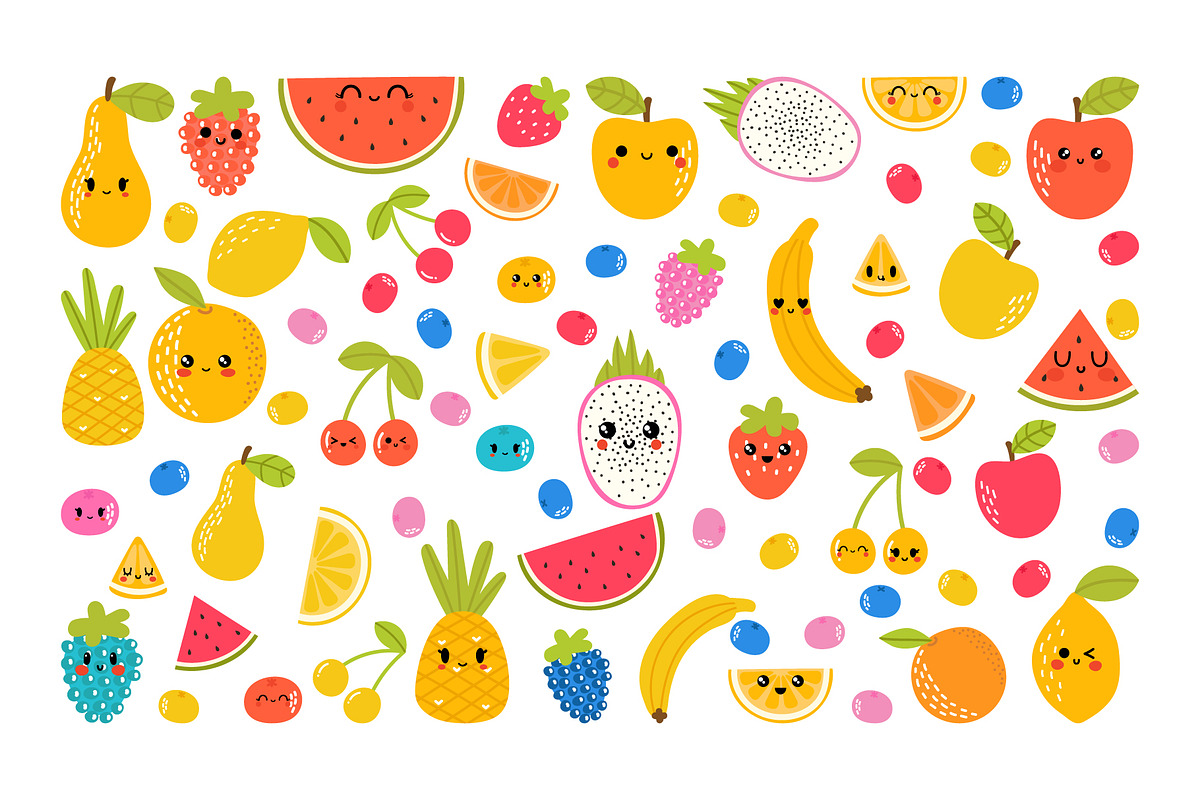 Collection of cute kawaii fruits., a Graphic by Helen Sko (Photo 4 of 7)