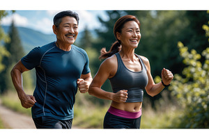 Active middle-aged couple jogging, an Illustration by tilialucida