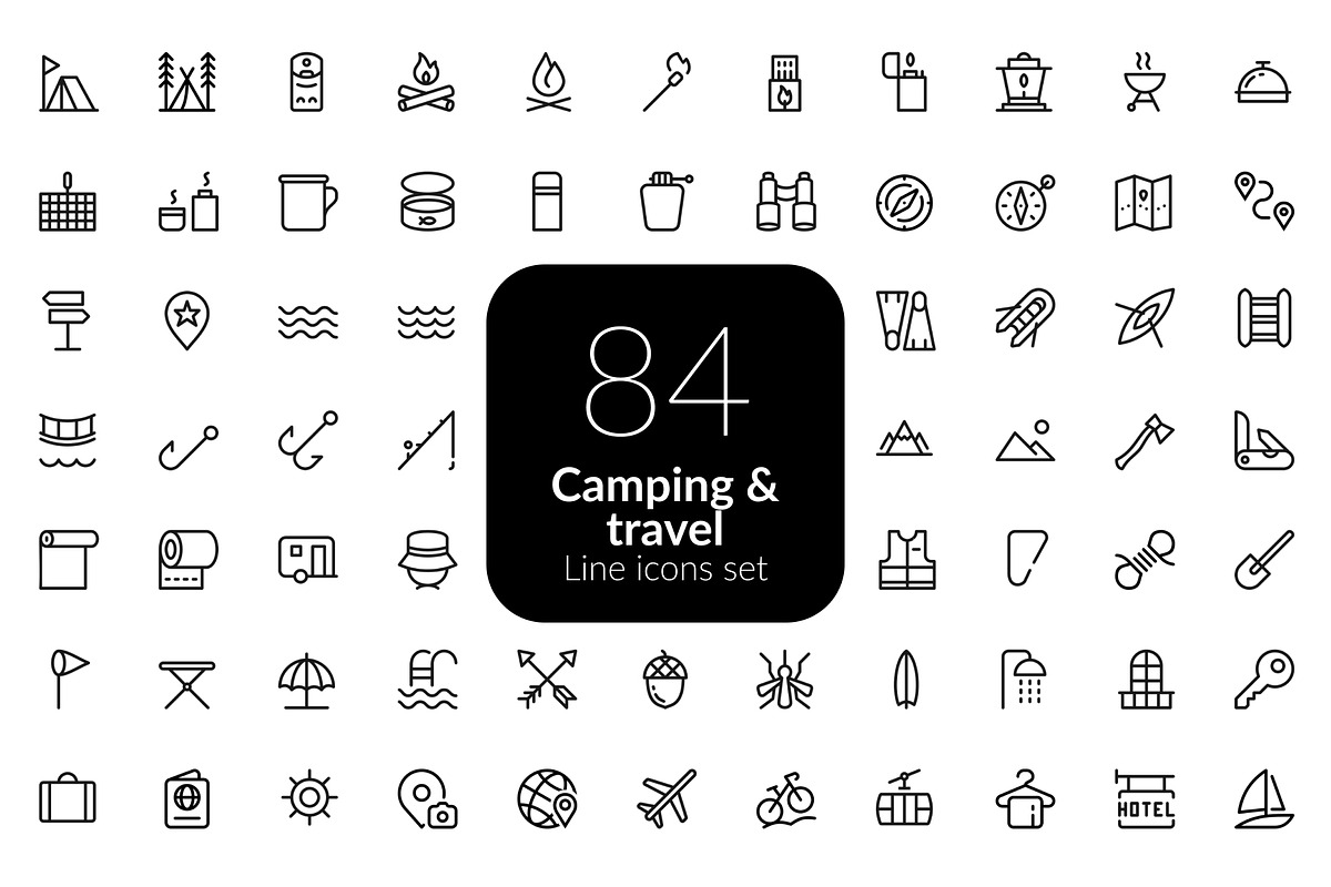 Camping & travel icons, an Outline Icon by AIWD (Photo 1 of 2)