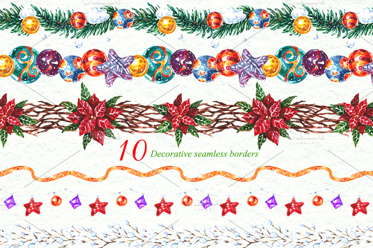 Merry Christmas Watercolor Set, an Illustration by AnnieDove (Photo 6 of 10)