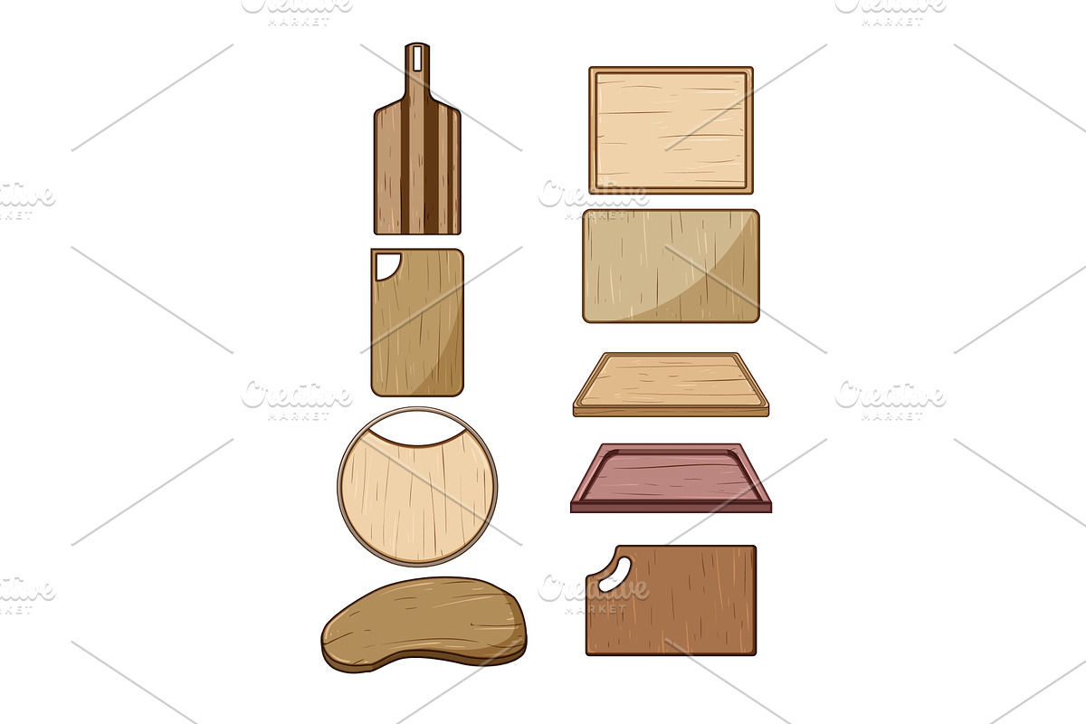 wooden cutting board set cartoon, an Object Illustration by pikepicture