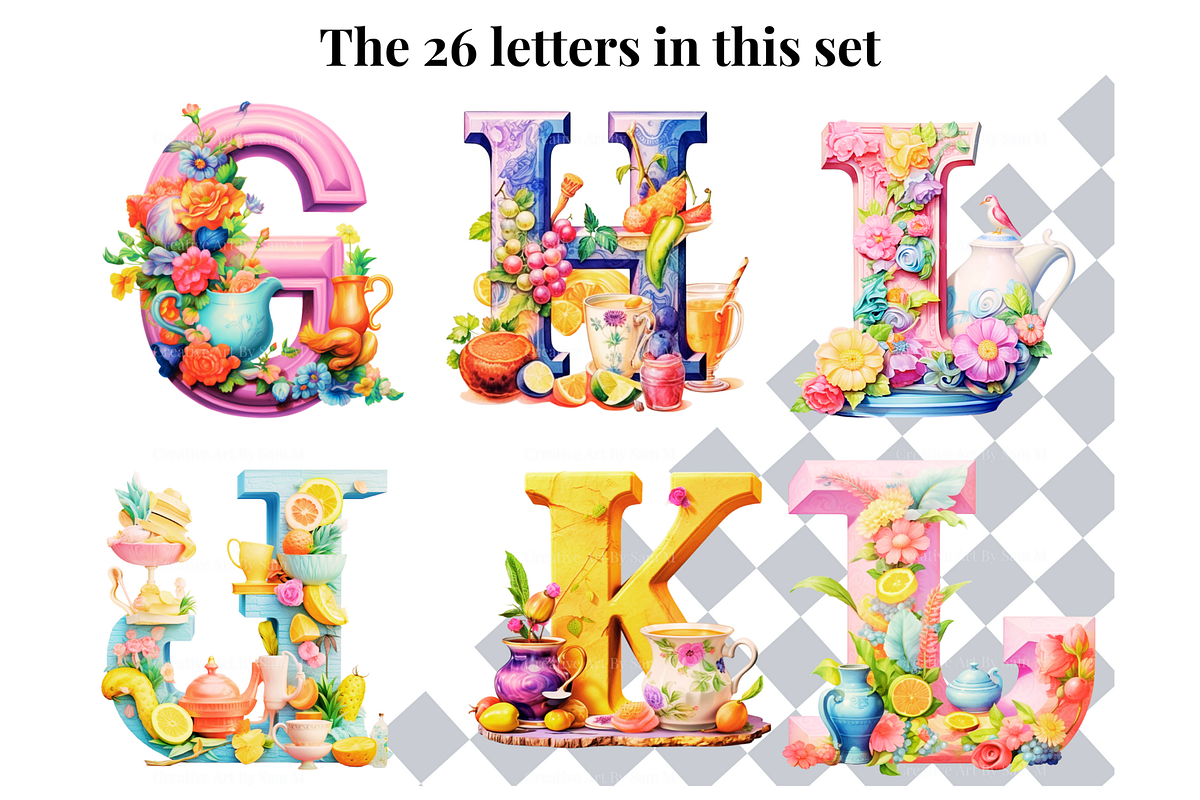 Tea Party Alphabet Letters, a Decorative Illustration by Creative Art By SamM (Photo 4 of 10)