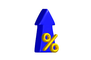 A blue 3D arrow points up beside a, an Object Illustration by Woters little shop