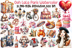 Ooh LaLa Paris Watercolor Clipart, an Illustration by Sublimation Artist