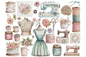 Watercolor Sewing Clipart