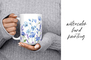Blue flowers watercolor PNG clipart., a Decorative Illustration by Larisa Maslova (Thumbnail 9 of 9)
